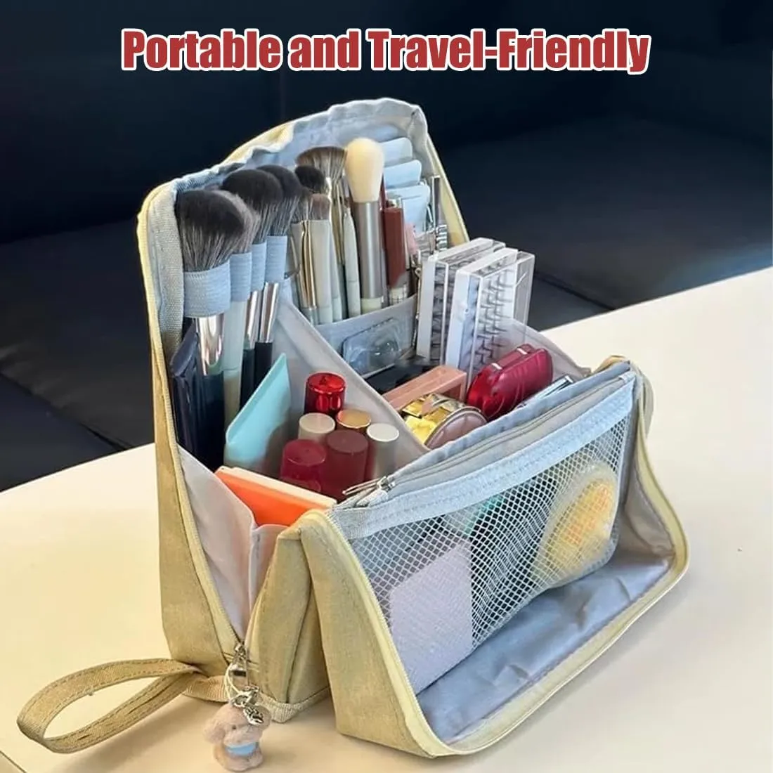 Standing Makeup Bag – Portable, Large Capacity, Doresty Makeup Bag, Waterproof Makeup Organizer with Compartments, Makeup Bag Organizer with Compartments, Travel-Friendly (Red)