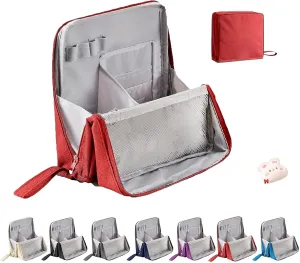 Standing Makeup Bag – Portable, Large Capacity, Doresty Makeup Bag, Waterproof Makeup Organizer with Compartments, Makeup Bag Organizer with Compartments, Travel-Friendly (Red)