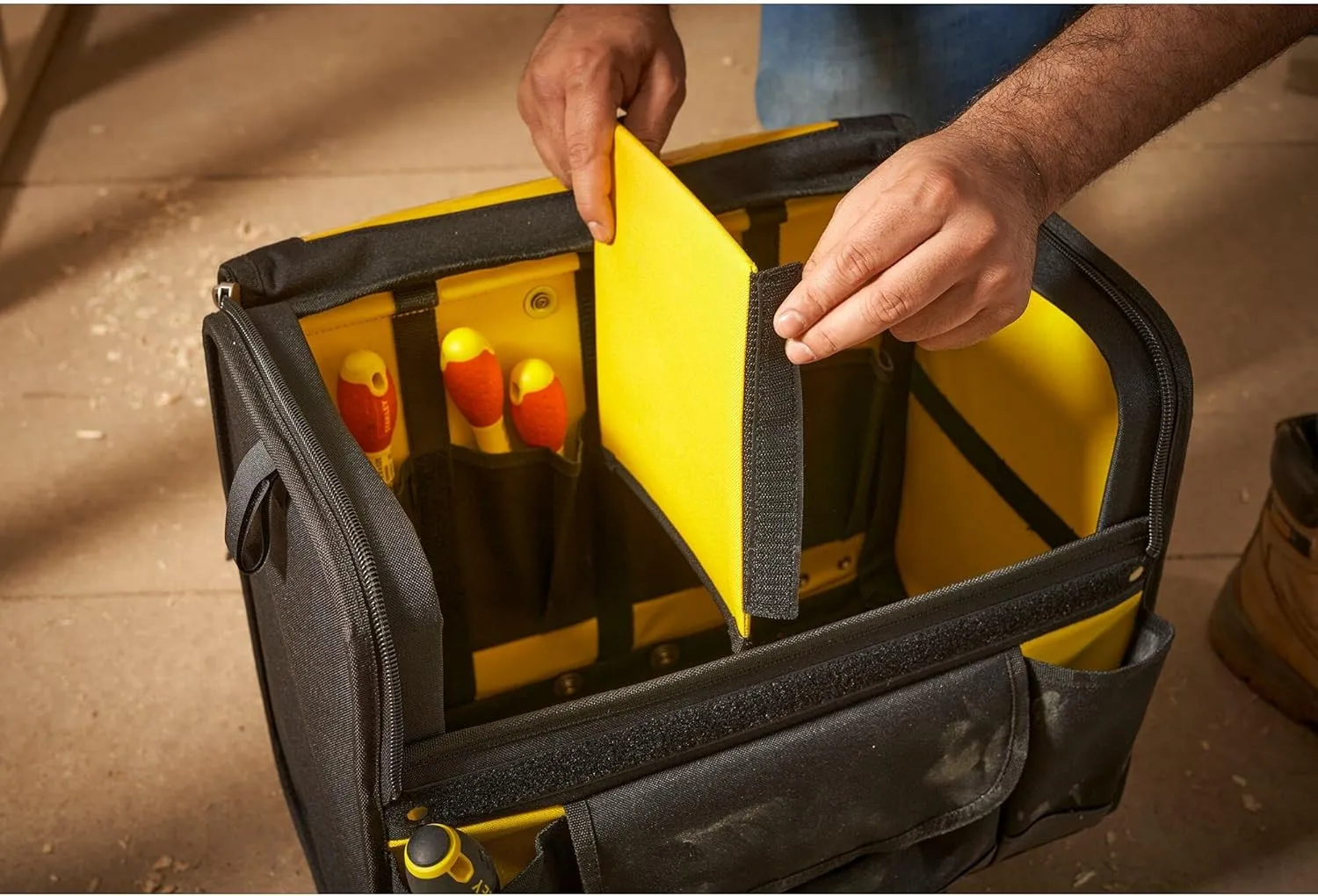 STANLEY 18 Inch Soft Tool Bag on Wheels in Resistant 600 x 600 Denier with Removable Dividers for Drill Storage 1-97-515