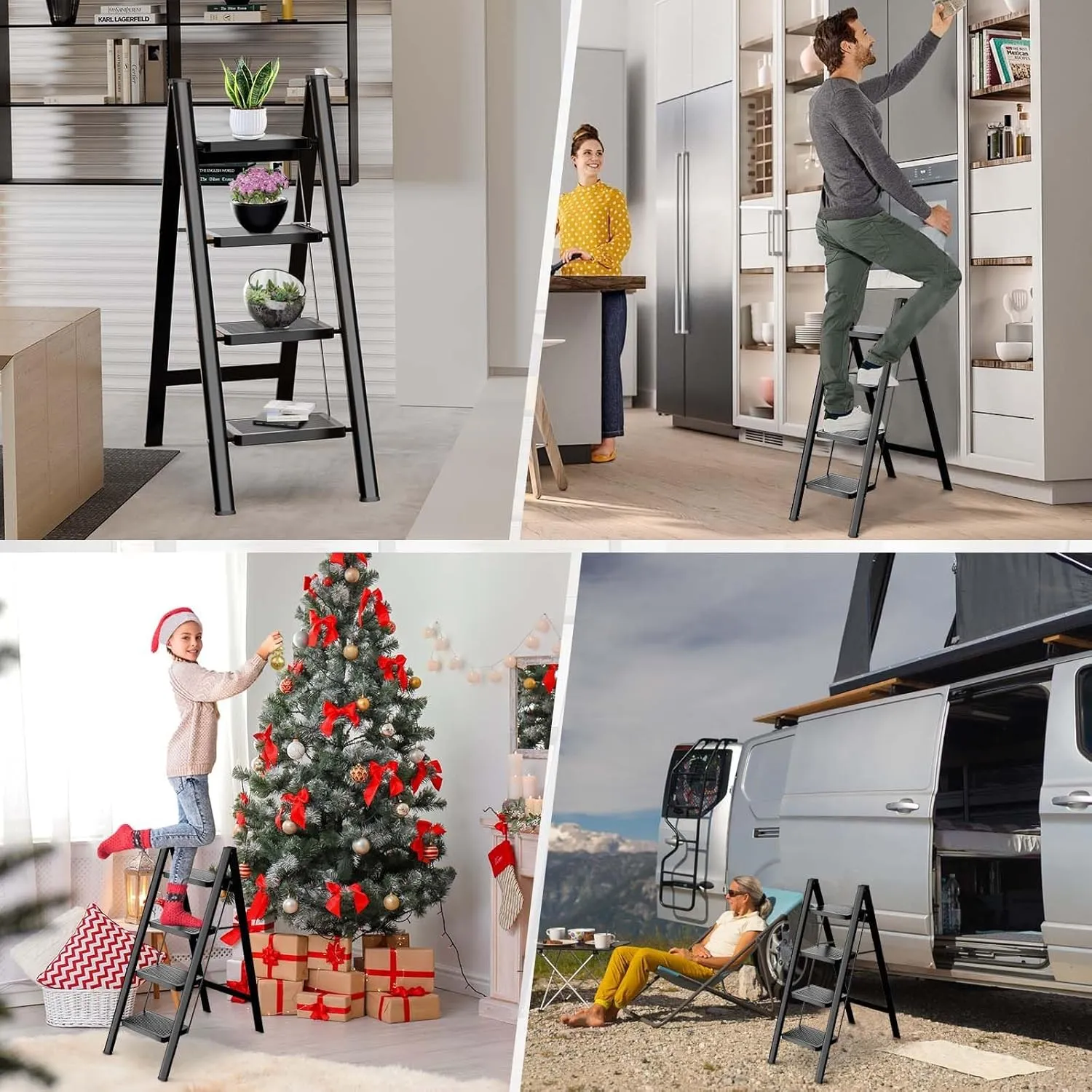 Step Ladder 4 Step Folding, Sturdy 330 Lbs Small Step Stool for Adults, Closet Step Stool Ladder with Anti-Slip Wide Pedals, Portable Folding Ladder for Home Kitchen Office