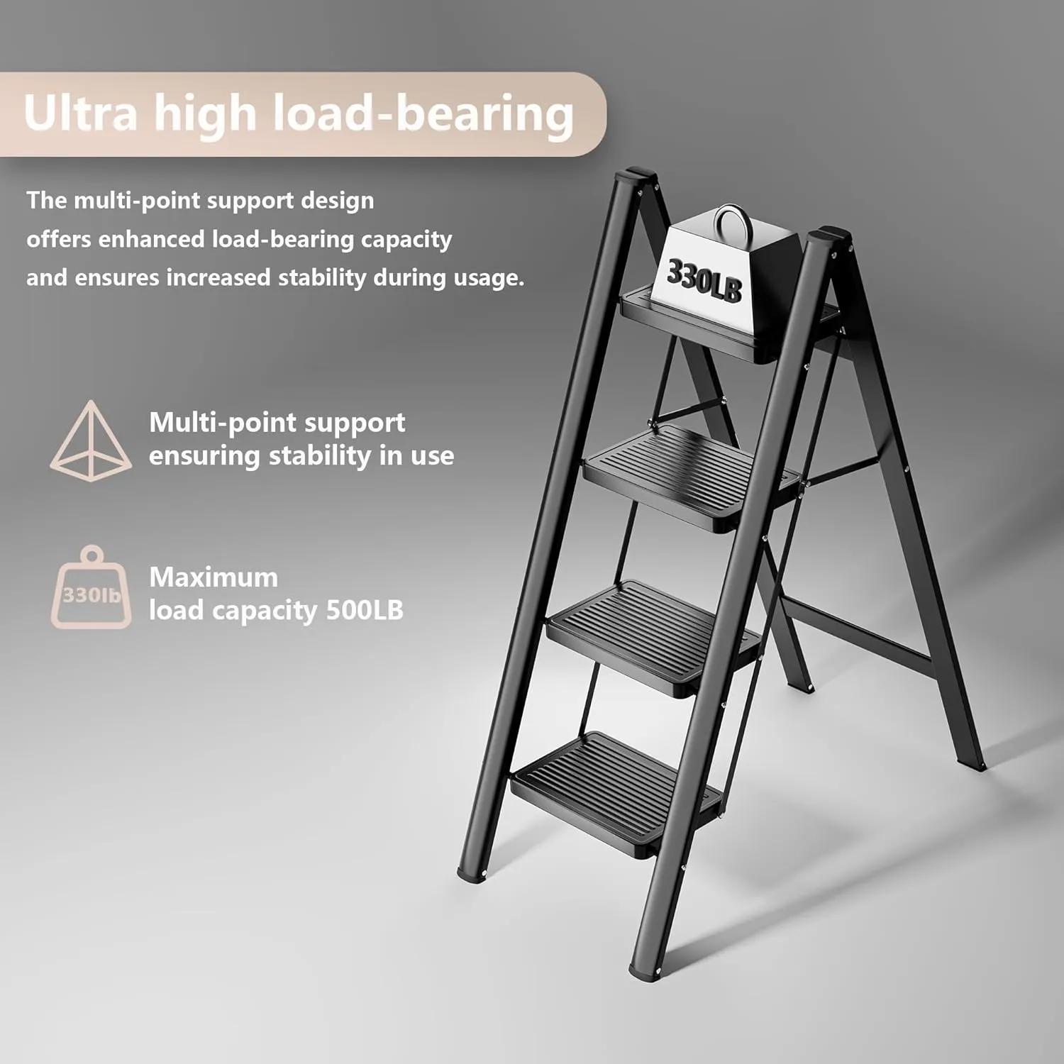 Step Ladder 4 Step Folding, Sturdy 330 Lbs Small Step Stool for Adults, Closet Step Stool Ladder with Anti-Slip Wide Pedals, Portable Folding Ladder for Home Kitchen Office