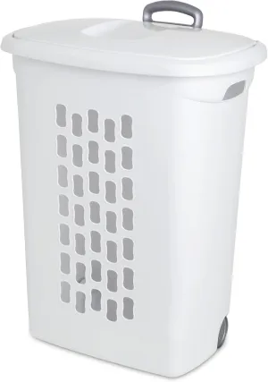 Sterilite 3-Pack Laundry Hamper with Lid and Wheels, Rolling Clothes Basket, Ultra, White
