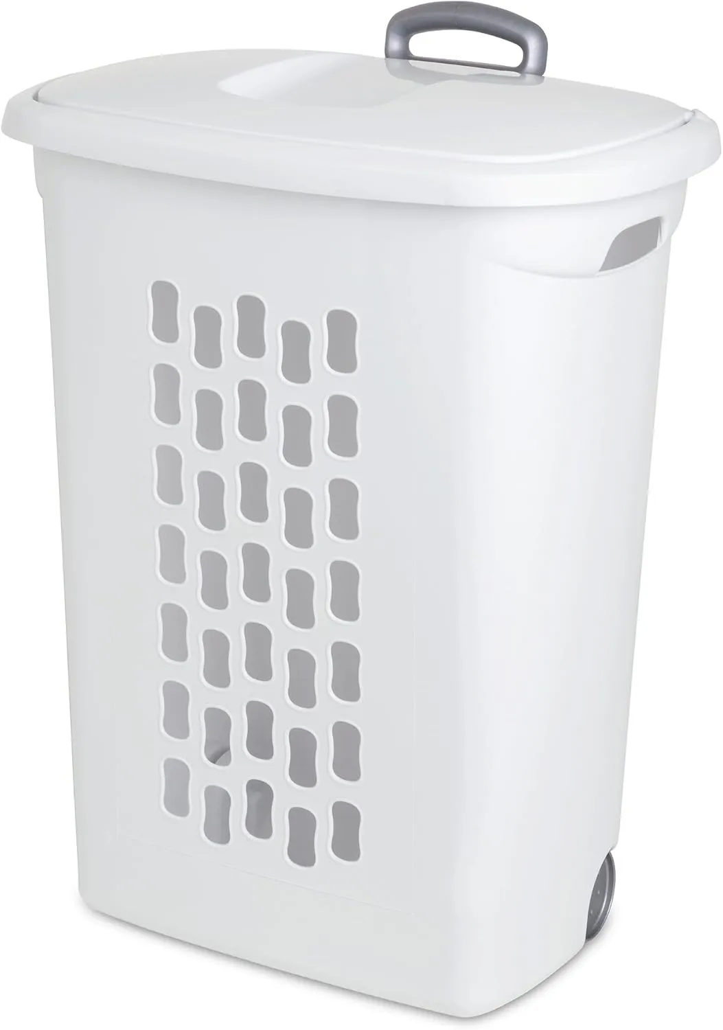 Sterilite 3-Pack Laundry Hamper with Lid and Wheels, Rolling Clothes Basket, Ultra, White