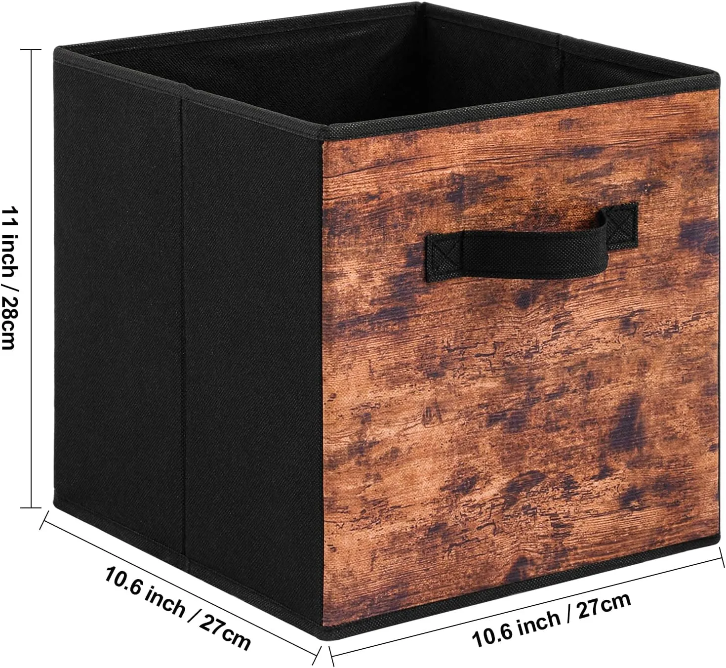 Stero Fabric Storage Cubes, 6 Pack Foldable Storage Bins with Handle, 11 Inch Storage Baskets Box for Shelves, Closet, Organizer, Rustic Brown and Black