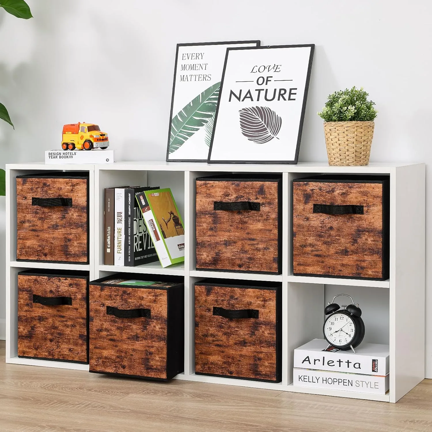 Stero Fabric Storage Cubes, 6 Pack Foldable Storage Bins with Handle, 11 Inch Storage Baskets Box for Shelves, Closet, Organizer, Rustic Brown and Black