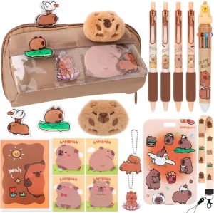 Storag Capybara Stationery Set 17PCS- Large Capacity Pencil Case with Compartments, Cartoon Student Pen Bag Organizer, Capybara School Supplies with Cute Stationery, Back to School Gift