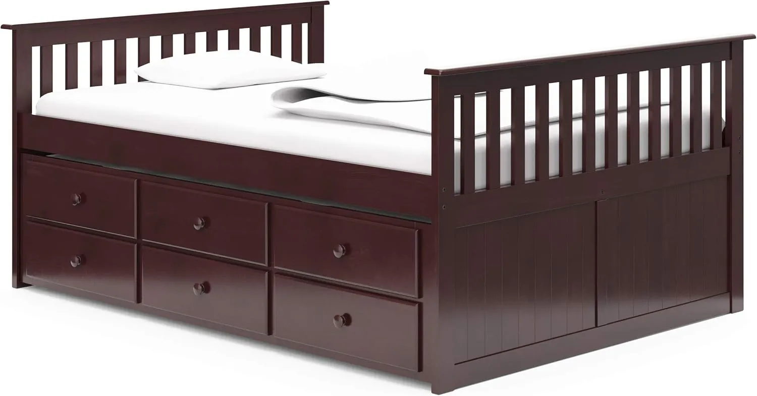 Storkcraft Marco Island Captain's Full Twin Sized with Trundle (Espresso)- Bunk Bed Alternative for Sleepovers, Underbed Storage/Organization