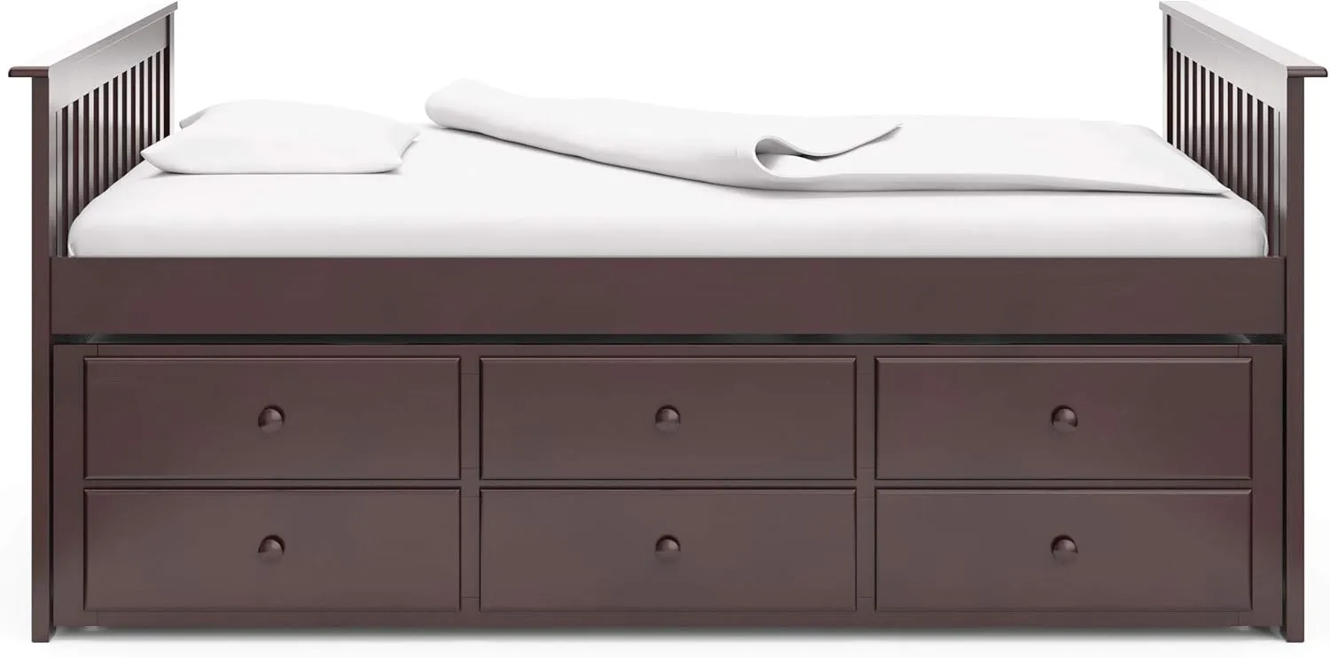 Storkcraft Marco Island Captain's Full Twin Sized with Trundle (Espresso)- Bunk Bed Alternative for Sleepovers, Underbed Storage/Organization
