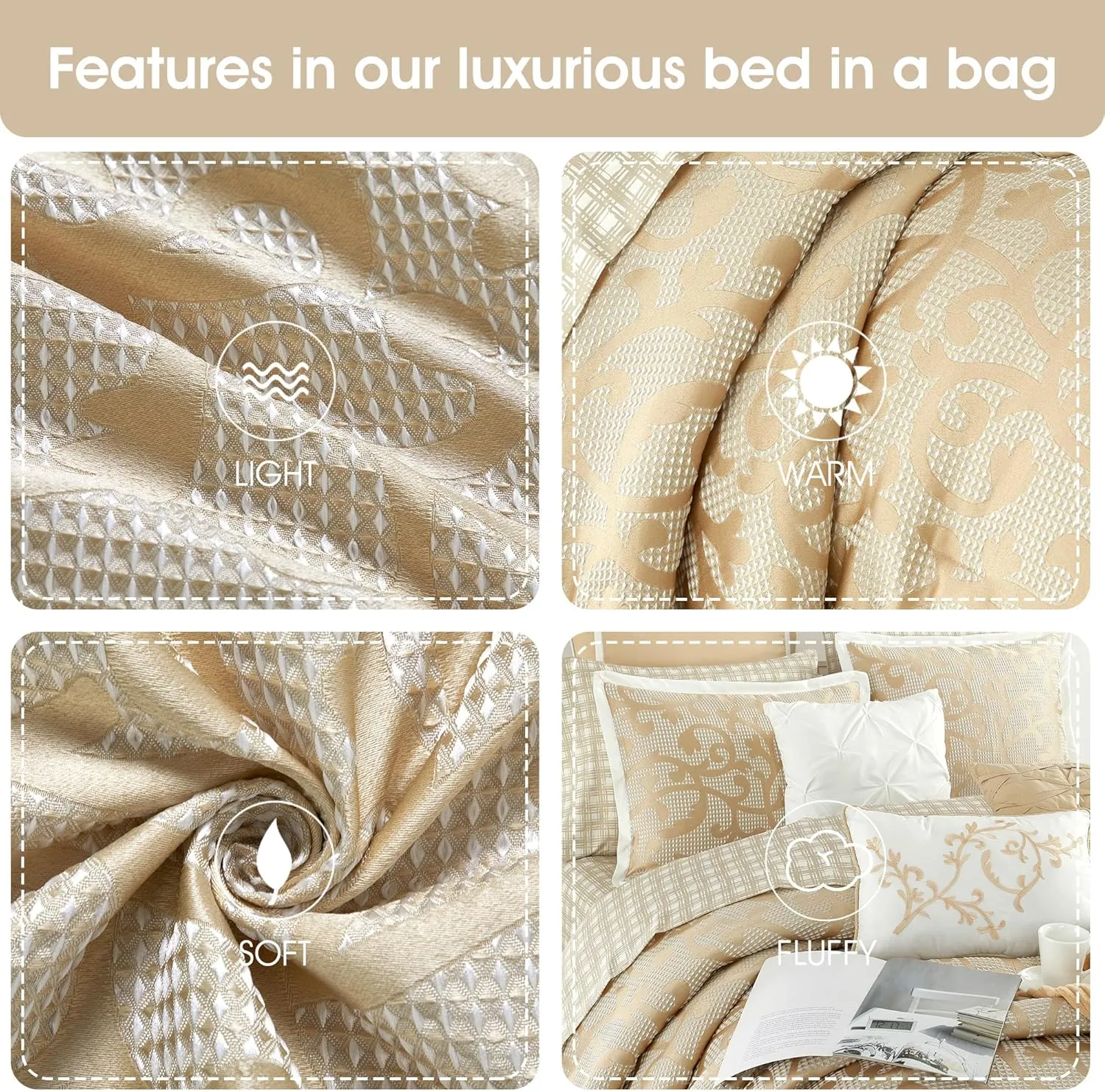 Stratford Park Taupe Paisley King Size Comforter Sets, 14 Piece, Jacquard Bedding Sets & Collections,1 Flat Sheet,1 Fitted Sheet, Pillow Shams Bedskirt