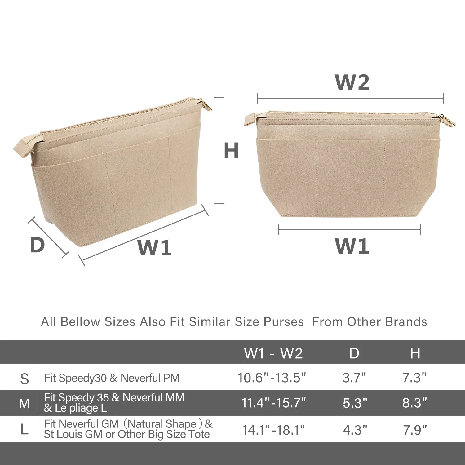 Structured Felt Purse Organizer with Key Ring Bracelets for LV Speedy and Neverfull Tote