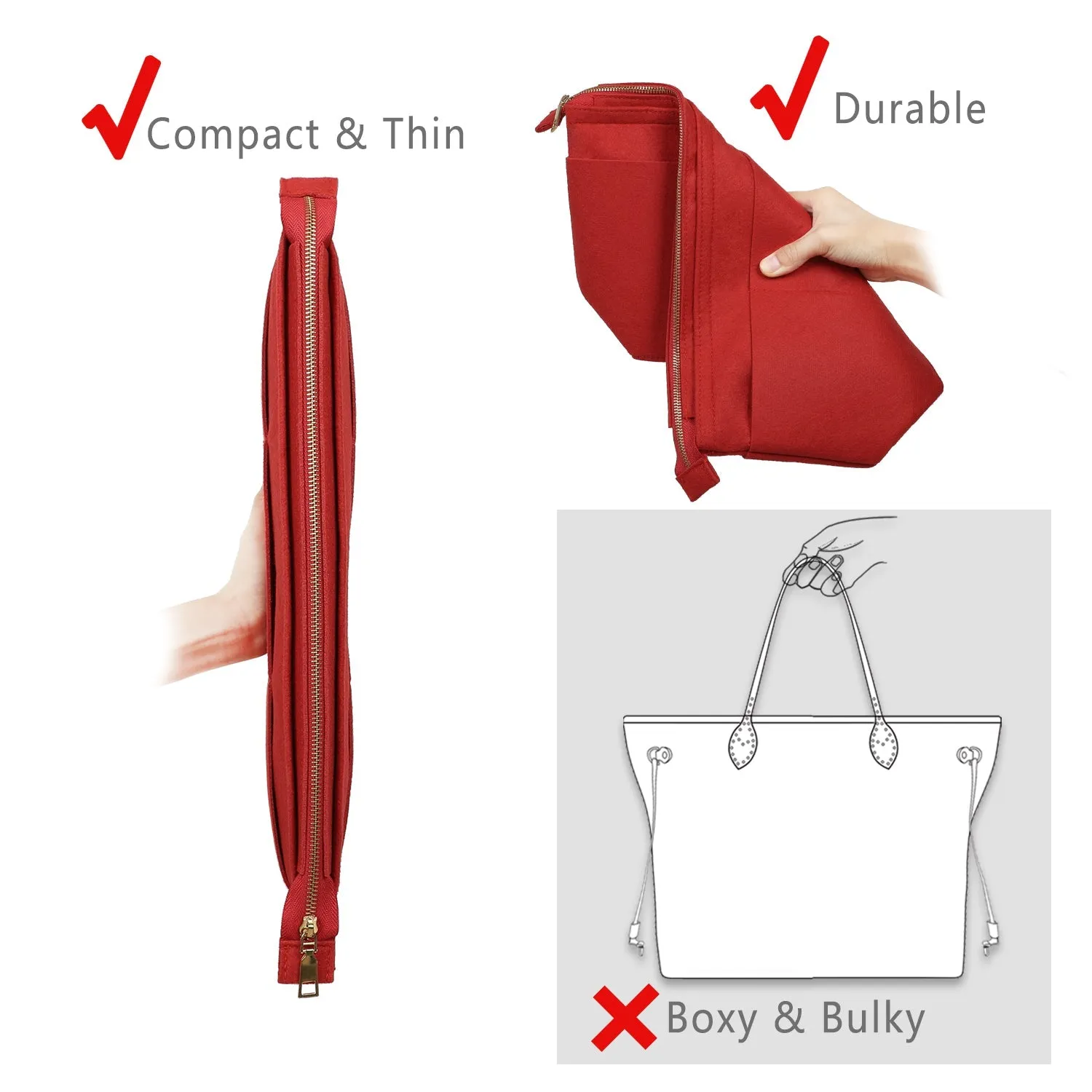 Structured Felt Purse Organizer with Key Ring Bracelets for LV Speedy and Neverfull Tote
