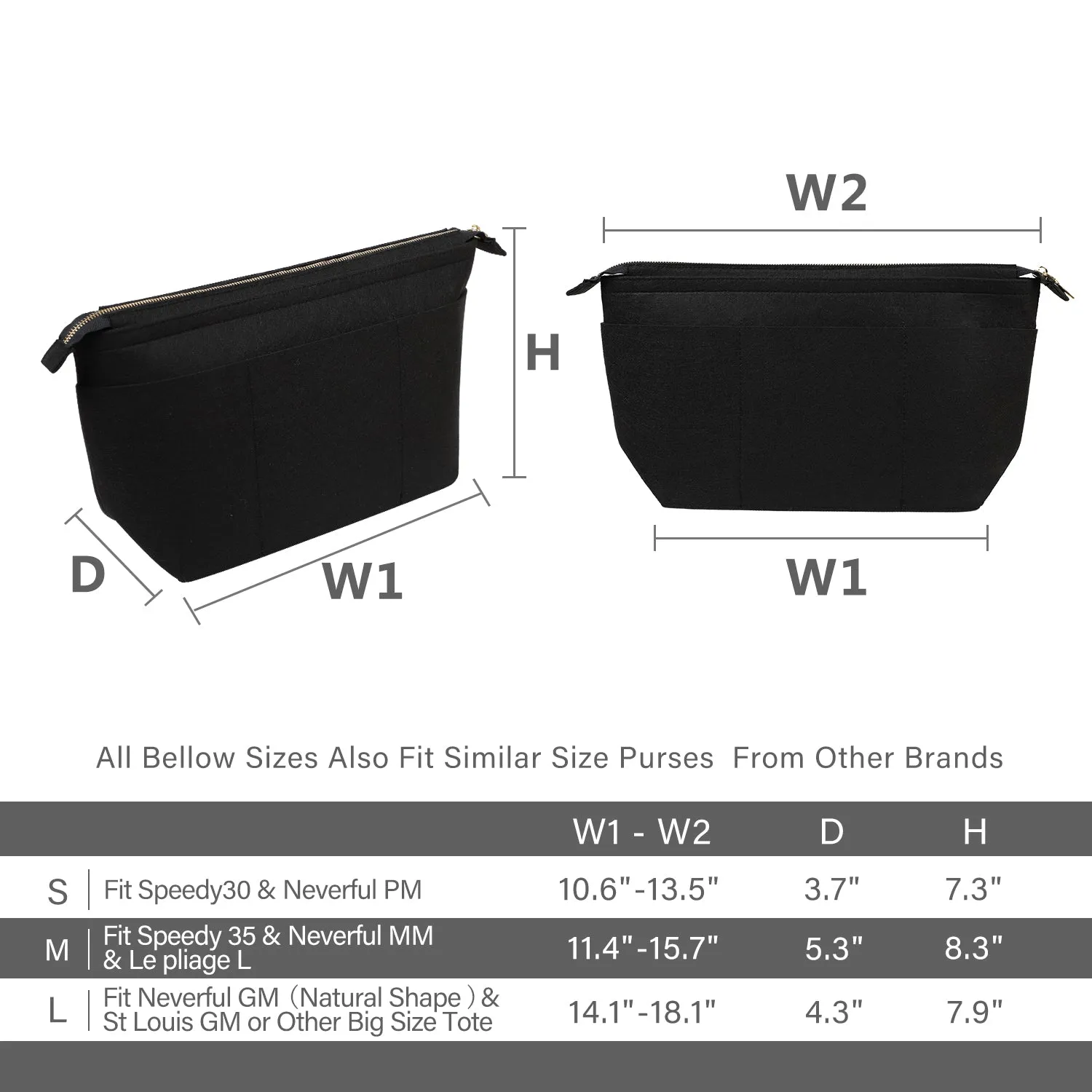 Structured Felt Purse Organizer with Key Ring Bracelets for LV Speedy and Neverfull Tote