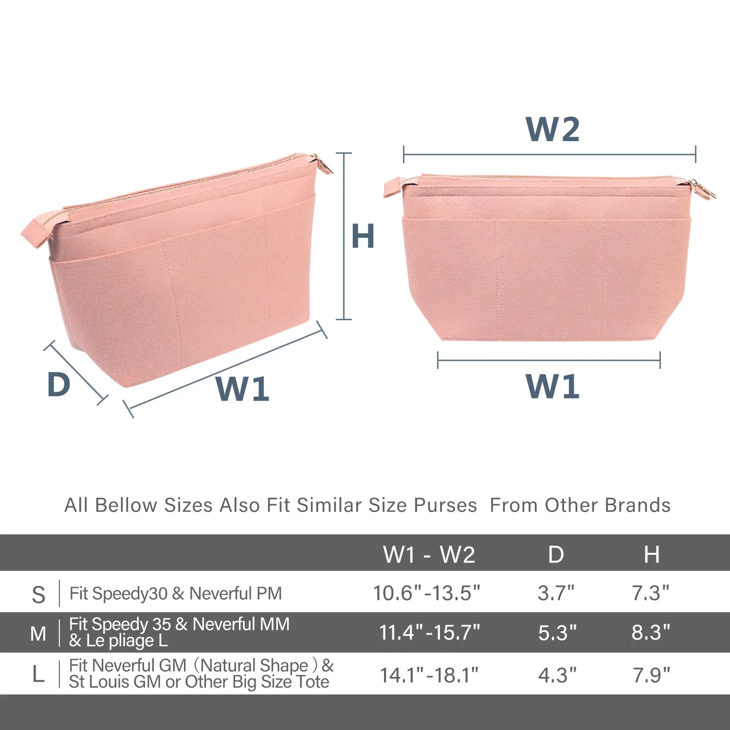 Structured Felt Purse Organizer with Key Ring Bracelets for LV Speedy and Neverfull Tote