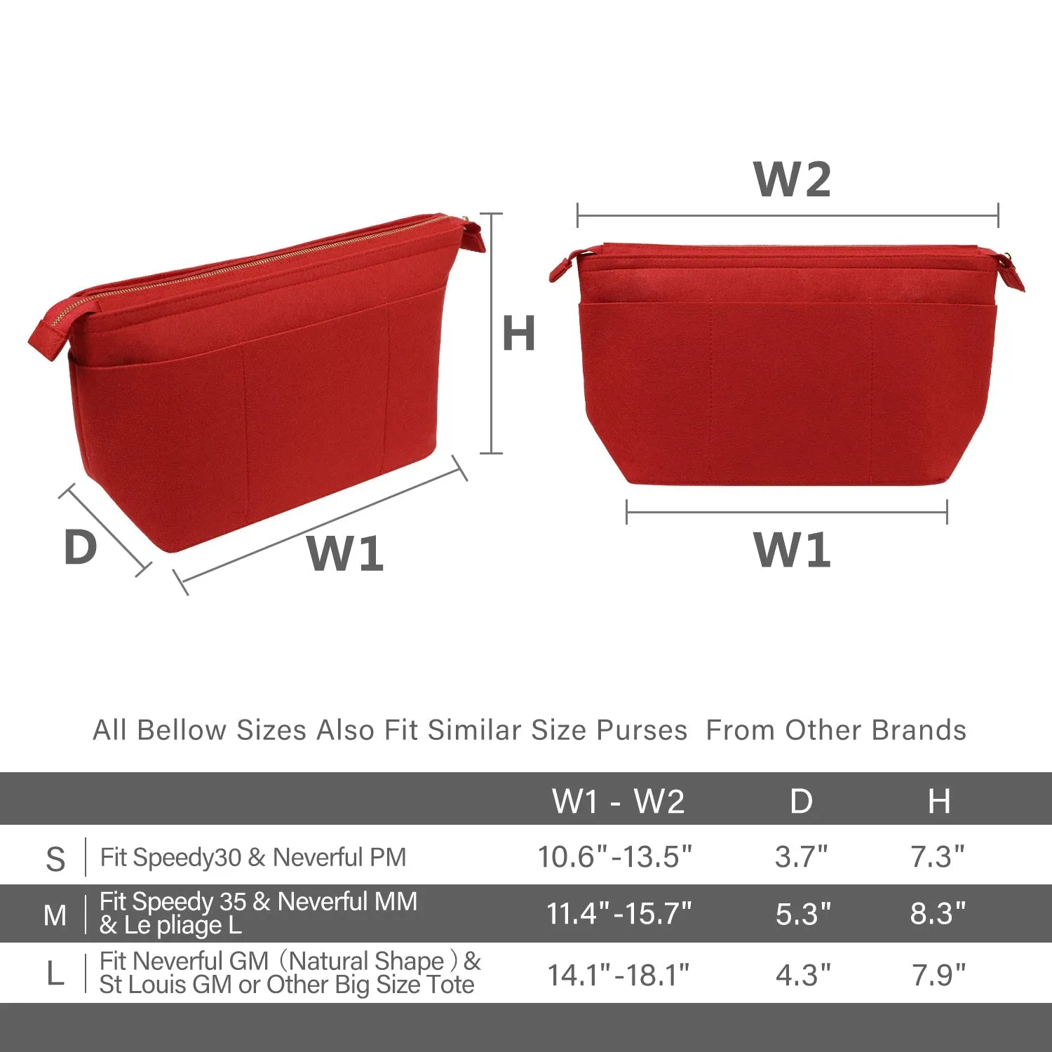 Structured Felt Purse Organizer with Key Ring Bracelets for LV Speedy and Neverfull Tote