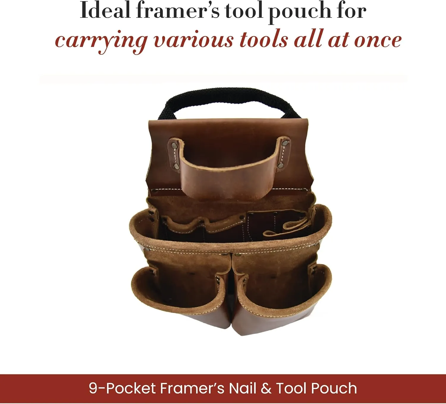 Style n Craft Framer's Nail and Tool Pouch - Heavy-Duty Full-Grain Leather, Perfect and Durable, Dark Tan