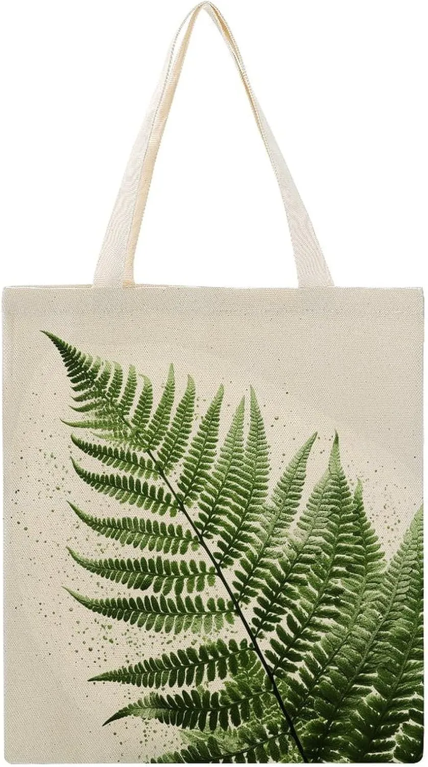 Stylish Shoulder Bag, Plant Silhouette Fern Leaf Print Reusable Grocery Bag Large Canvas Tote Versatile Handbag All-purpose Tote