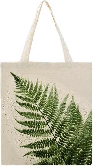 Stylish Shoulder Bag, Plant Silhouette Fern Leaf Print Reusable Grocery Bag Large Canvas Tote Versatile Handbag All-purpose Tote