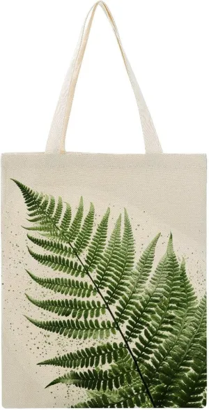 Stylish Shoulder Bag, Plant Silhouette Fern Leaf Print Reusable Grocery Bag Large Canvas Tote Versatile Handbag All-purpose Tote
