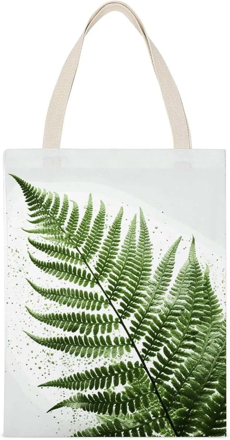 Stylish Shoulder Bag, Plant Silhouette Fern Leaf Print Reusable Grocery Bag Large Canvas Tote Versatile Handbag All-purpose Tote