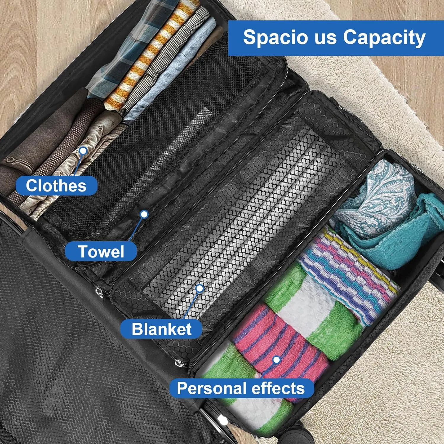 Suitcase Organizer, Travel Luggage Organizer Portable Hanging Travel Shelves Collapsible Hanging Packing Cubes for Carry on Suitcase