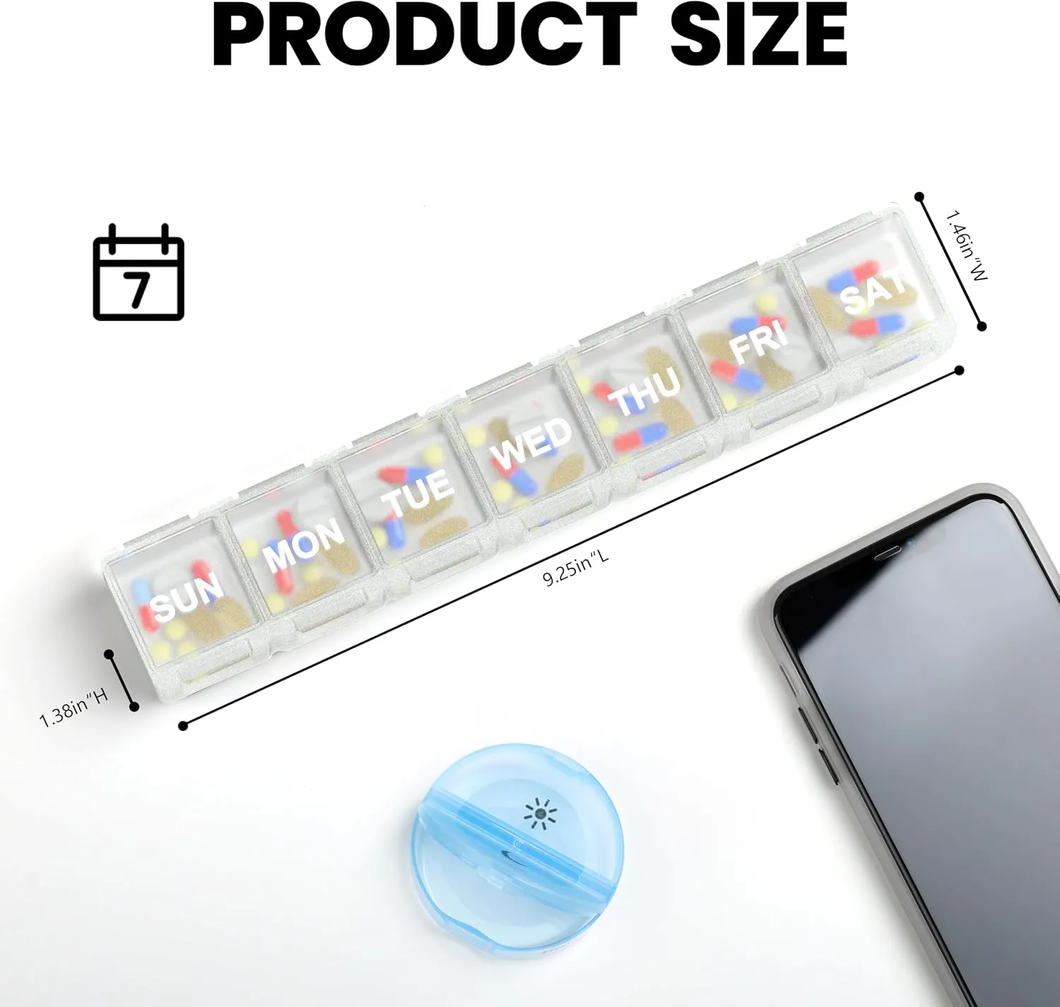 Sukuos Extra Large Weekly Pill Organizer 2 Pcs, Easy to Open Daily Pill Box 7 Day Medicine Cases for Vitamin, Fish Oils or Supplements (Black&White)
