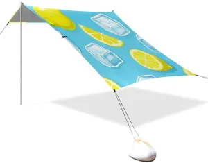 Summer Blue Ice Lemon Designed UPF50  Foldable Beach Tent Easy Setup Shade Sun Shelter with Sandbags & Sand Shovel for Family Travel paraguas de Playa