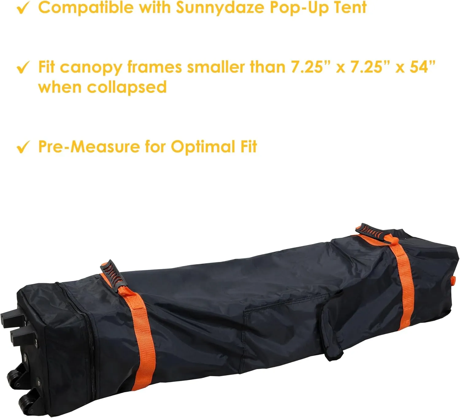 Sunnydaze Premium Pop-Up Canopy Rolling Carrying Bag - 7.25" W x 54" L x 7.25" H - 420D Polyester - Black