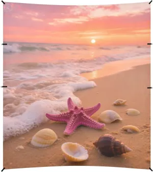 Sunset Beach Scenery Starfish Shells Foldable Beach Cabana UPF50  Protection Easy Setup Portable Sun Shelter Includes Sand Shovel, Sandbags, Stability Poles for Family Trips, Picnics & Camping