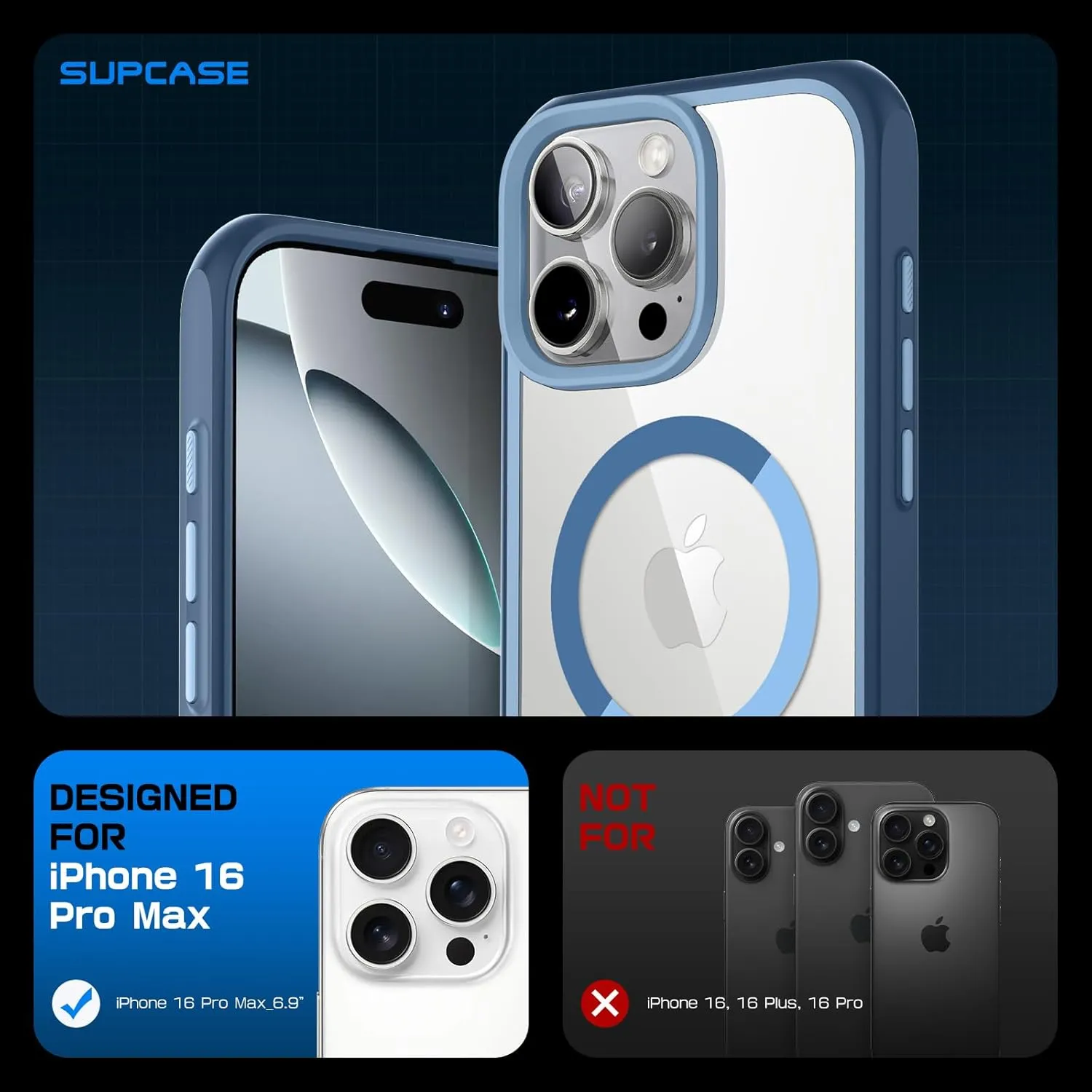 SUPCASE for iPhone 16 Pro Max Case with Camera Control Capture Button (Unicorn Beetle Mag), [Compatible with MagSafe] [Military-Grade Protection] Slim Clear Magnetic Phone Case (Azure)