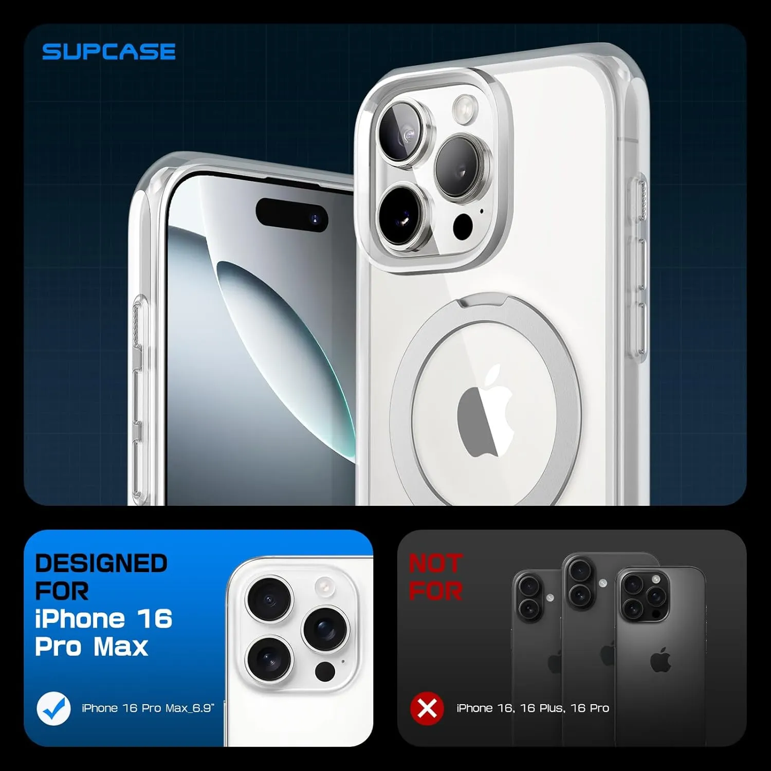 SUPCASE for iPhone 16 Pro Max Case with Camera Control Capture Button (Unicorn Beetle Mag), [Compatible with MagSafe] [Military-Grade Protection] Slim Clear Magnetic Phone Case (Crystal)