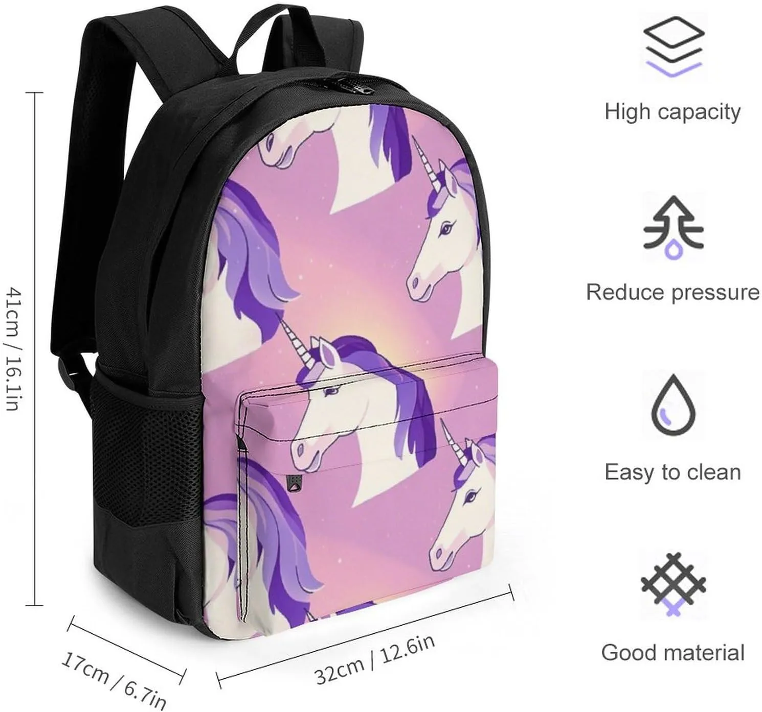 Supdreamc Magic Unicorn Art Rucksacks Lightweight Multipurpose Anti-Theft Shoulder Bag Big Capacity Traveling & Camping Backpack With Side Pockets