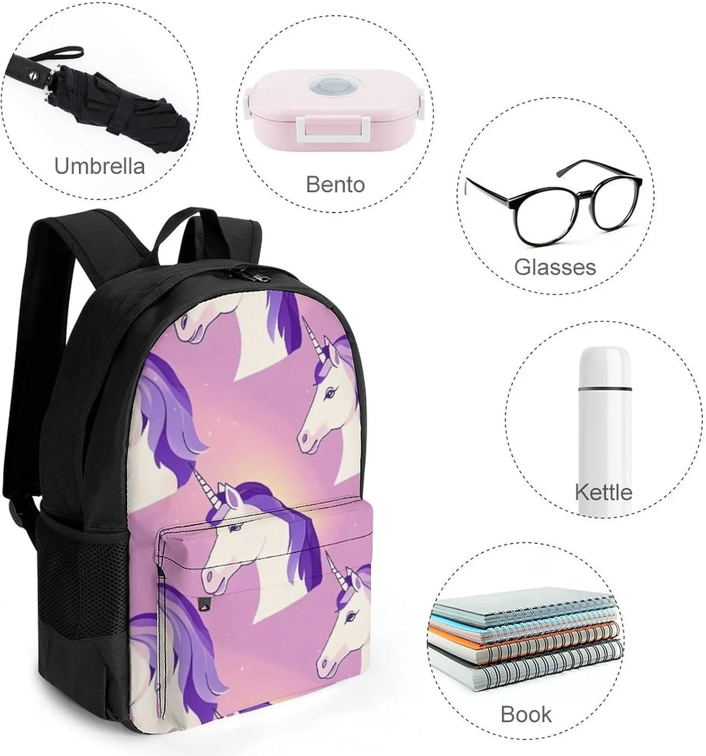 Supdreamc Magic Unicorn Art Rucksacks Lightweight Multipurpose Anti-Theft Shoulder Bag Big Capacity Traveling & Camping Backpack With Side Pockets