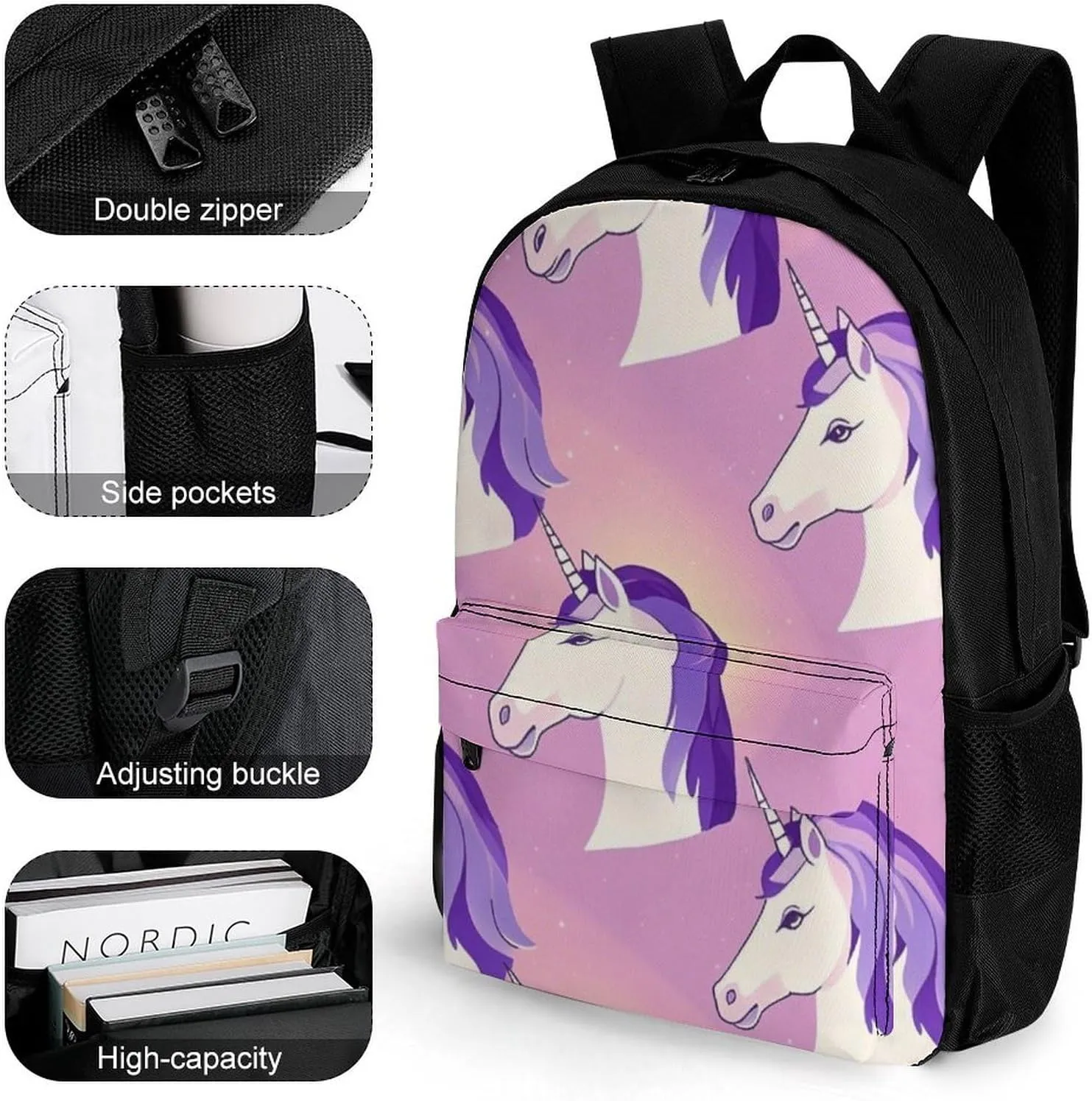 Supdreamc Magic Unicorn Art Rucksacks Lightweight Multipurpose Anti-Theft Shoulder Bag Big Capacity Traveling & Camping Backpack With Side Pockets
