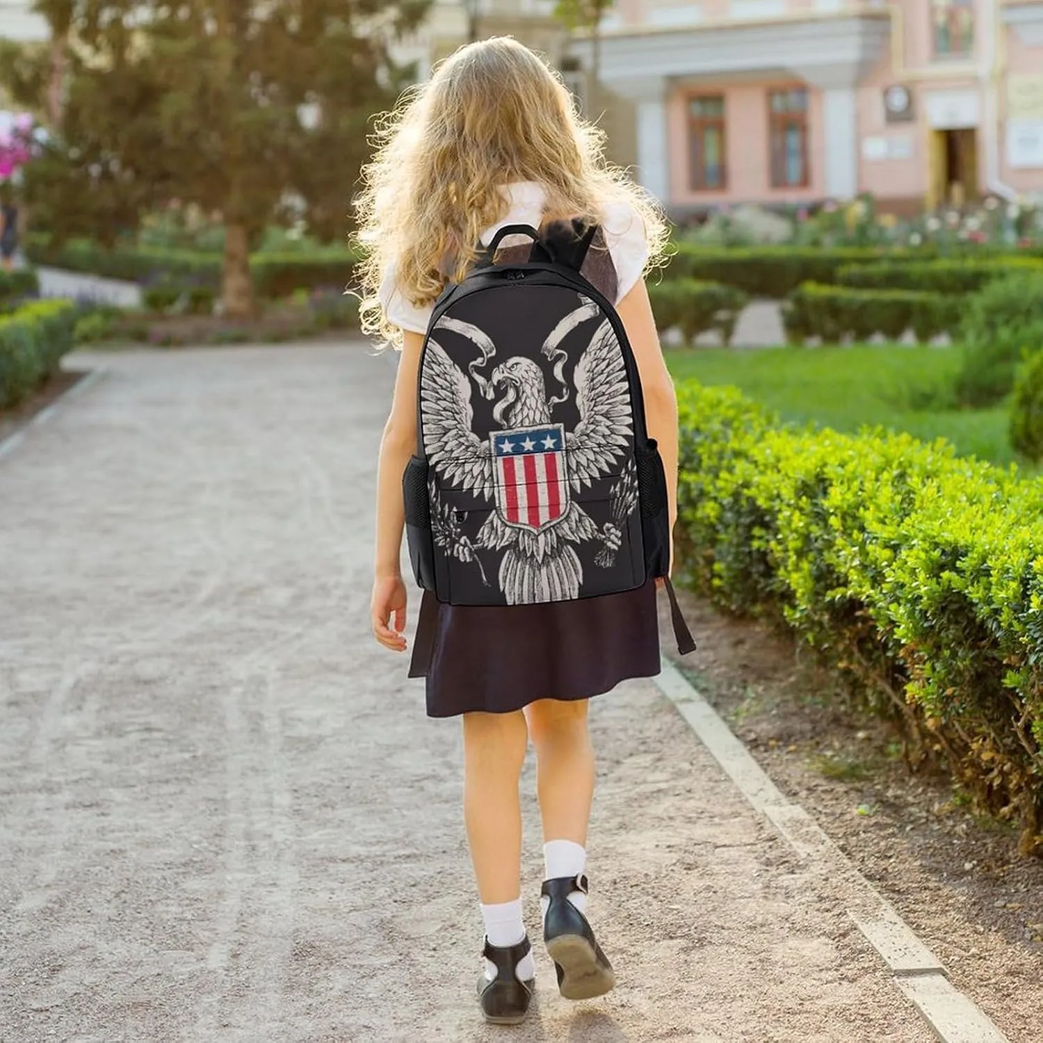 Supdreamc Polyester Daypack Backpack for Trekking Picnic Walking Cycling - Large Capacity Anti-Theft Multipurpose Shoulder Bag, American Flag Usa Cool Bald Eagle Pattern Casual Daypack