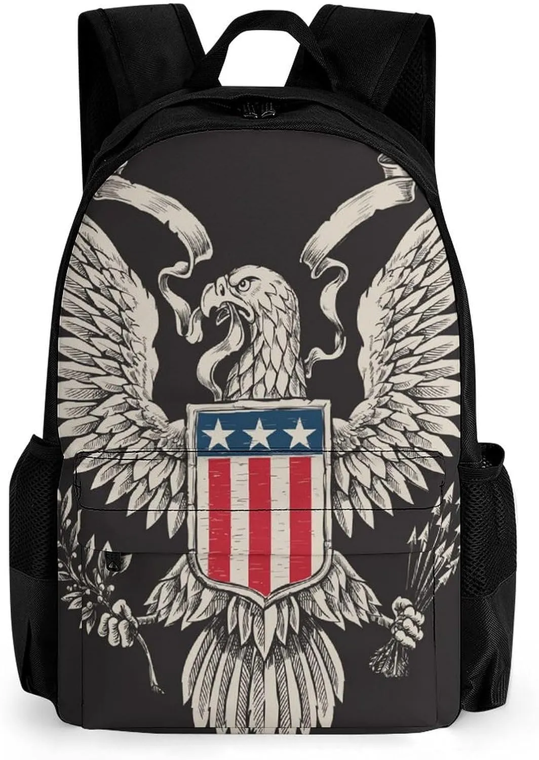 Supdreamc Polyester Daypack Backpack for Trekking Picnic Walking Cycling - Large Capacity Anti-Theft Multipurpose Shoulder Bag, American Flag Usa Cool Bald Eagle Pattern Casual Daypack