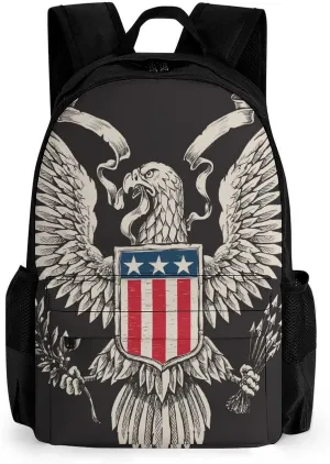 Supdreamc Polyester Daypack Backpack for Trekking Picnic Walking Cycling - Large Capacity Anti-Theft Multipurpose Shoulder Bag, American Flag Usa Cool Bald Eagle Pattern Casual Daypack