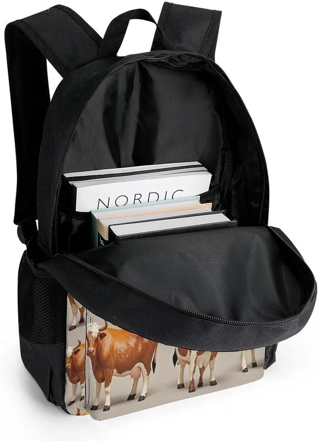 Supdreamc Polyester Daypack Backpack for Trekking Picnic Walking Cycling - Large Capacity Anti-Theft Multipurpose Shoulder Bag, Cute Cattle Art Casual Daypack