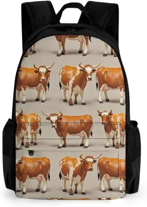 Supdreamc Polyester Daypack Backpack for Trekking Picnic Walking Cycling - Large Capacity Anti-Theft Multipurpose Shoulder Bag, Cute Cattle Art Casual Daypack