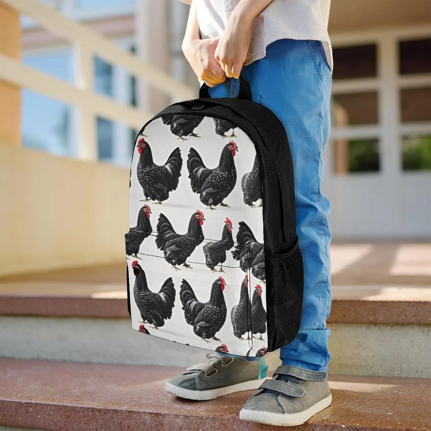Supdreamc Polyester Daypack for Camping Travel Walking Cycling - Big Capacity Anti-Theft Multipurpose Bookbag, Rustic Farmhouse Chicken Rooster Art Camping Outdoor Backpack