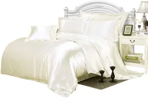 Super Soft Silk Like Satin 3 Piece Bedding Ivory Duvet Cover Set (Duvet Cover   2 Pillow Cases) Zipper Closure Soft Breathable King
