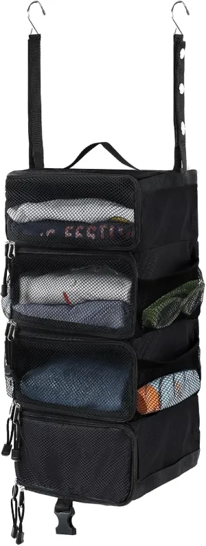 Surblue Hanging Travel Organizer Portable Hanging Luggage Organizer Multiple Compartments Collapsible Compression Closet Packing Cubes,Black,S