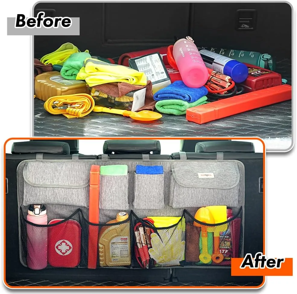 SURDOCA Hanging Trunk Organizer for SUV, [UPGRADED 7 Times] Car Organizers and Storage, Car Accessories Interior, Space Saving Expert-XL Grey