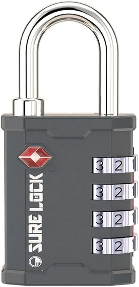 SURE LOCK TSA Accepted 4 Dig Heavy Duty Big Combination Luggage Padlock All Metal Travel Lock for Equipment Hard Case Luggage Gun Case Gym Locker Pelican Vault Lock (1, Grey)