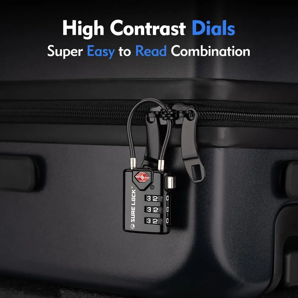 SURE LOCK TSA Compatible Travel Luggage Locks, Inspection Indicator, Easy Read Dials TSA Approved with Zinc Alloy