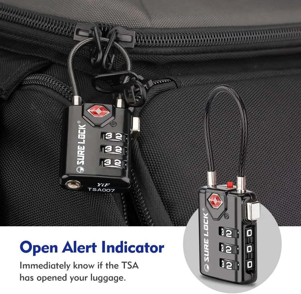 SURE LOCK TSA Compatible Travel Luggage Locks, Inspection Indicator, Easy Read Dials TSA Approved with Zinc Alloy