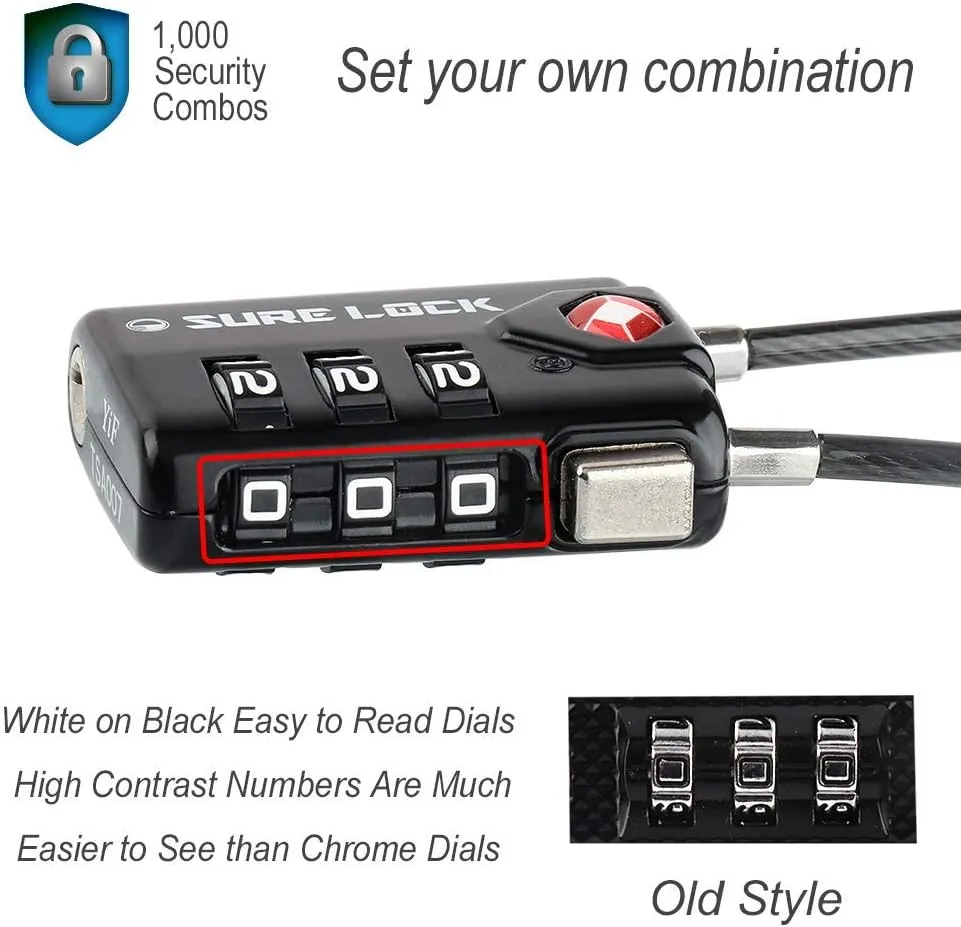 SURE LOCK TSA Compatible Travel Luggage Locks, Inspection Indicator, Easy Read Dials TSA Approved with Zinc Alloy