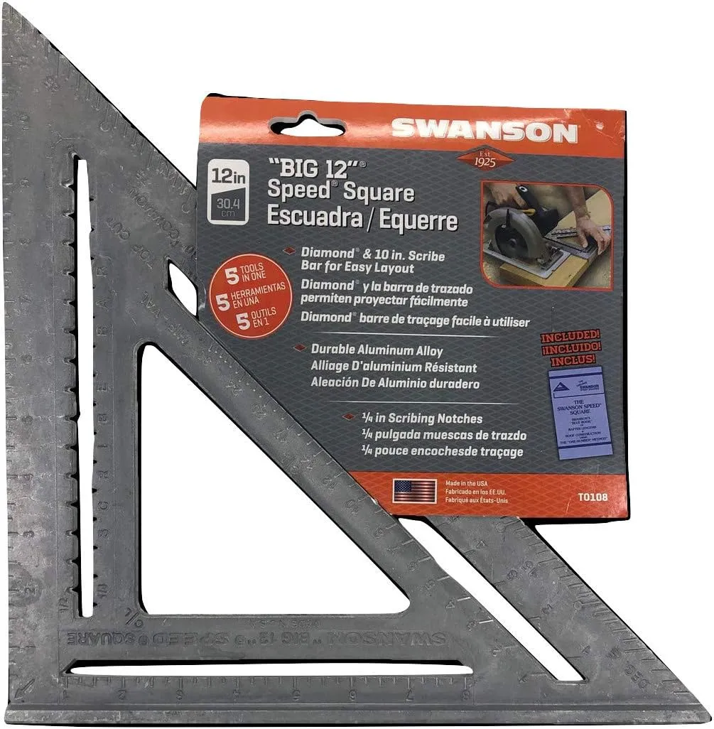 Swanson Tool Co., Inc Swanson T0108 Big 12 Speed Square Layout Tool with Blue Book, Plain gradations, 12-Inch