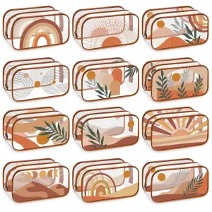 Sweetude 12 Pcs Boho Clear Makeup Bags Rainbow Sunshine PVC Cosmetic Bags Transparent Travel Toiletry Organizer for Women