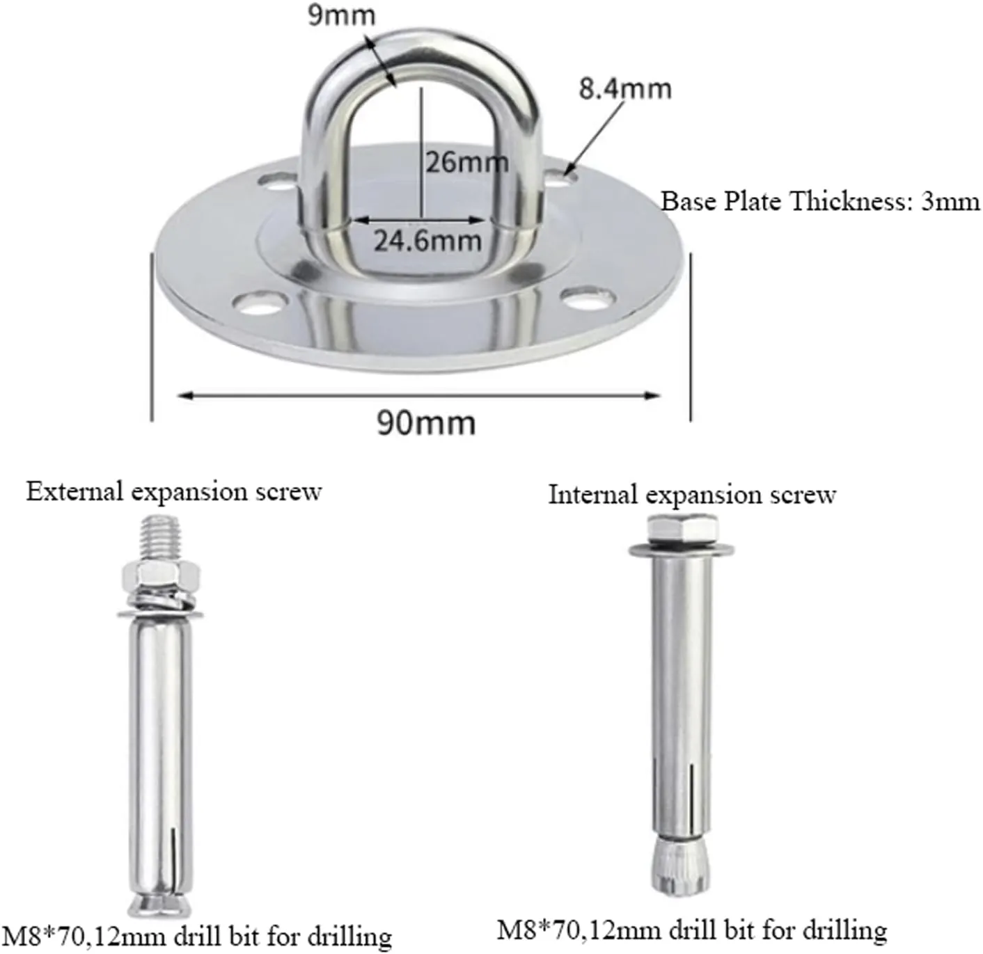 Swing Hook Round Hammock Hanger with Expansion Screw Swing Hangers Screws Bolts Stainless Steel Heavy Duty Swing Hooks Hammocks