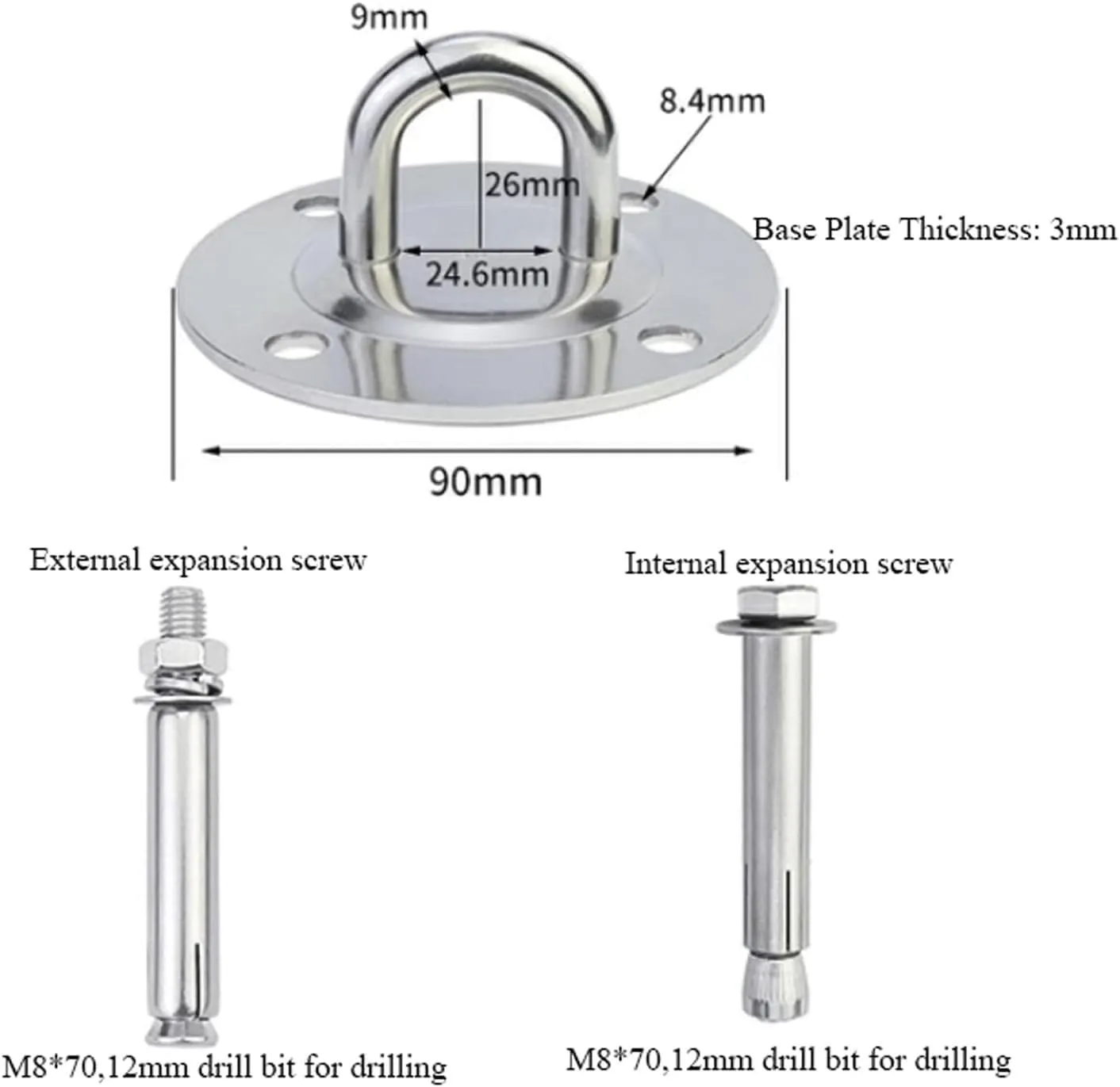 Swing Hooks,Ceiling Hooks Heavy Duty,Swing Hook Round Hammock Hanger with Expansion Screw Swing Hangers Screws Bolts Stainless Steel Heavy Duty Swing Hooks(External Expansion Screws)